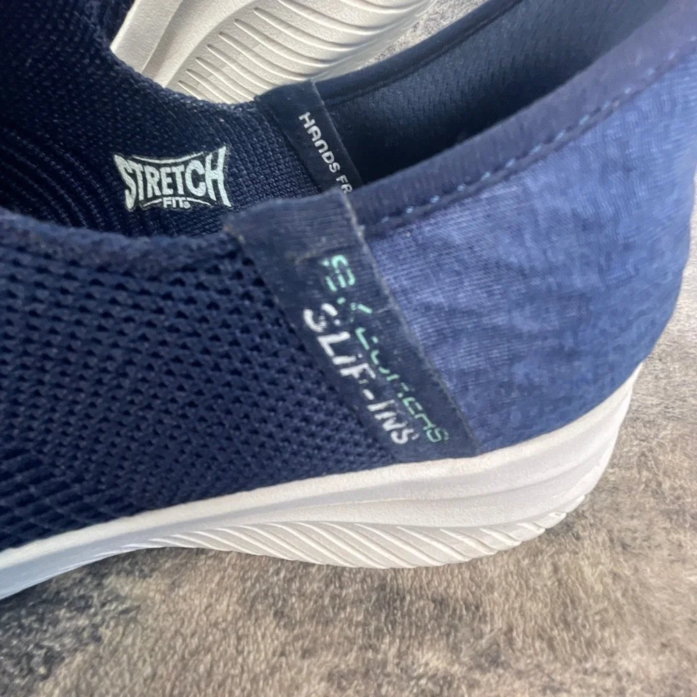 Skechers Mens 10 W Slip Ins Ultra Flex 3.0 Smooth Step Navy Blue Mesh Sneakers